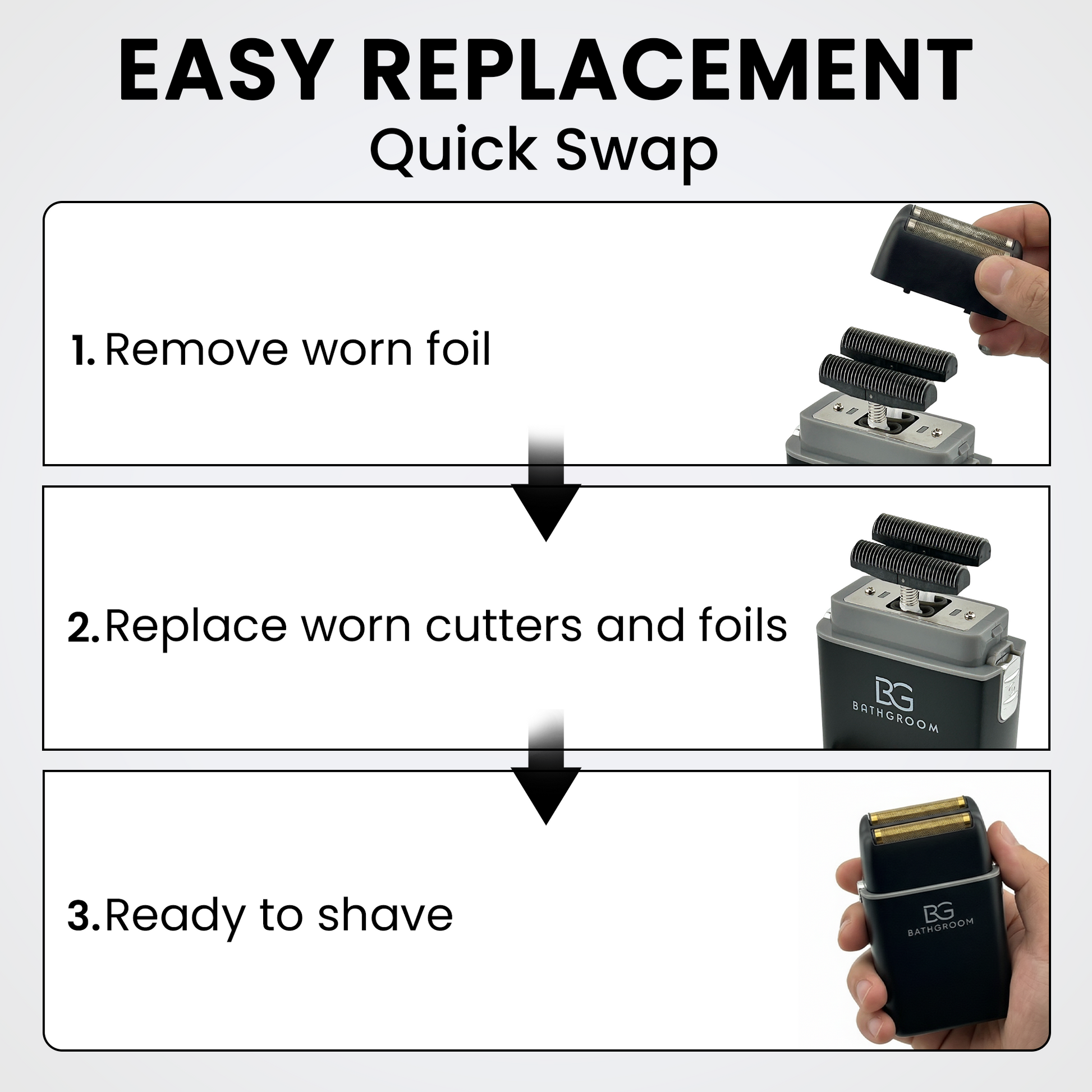 BathGroom Black Titanium Replacement Foil Head & Dual Cutter Blades Set
